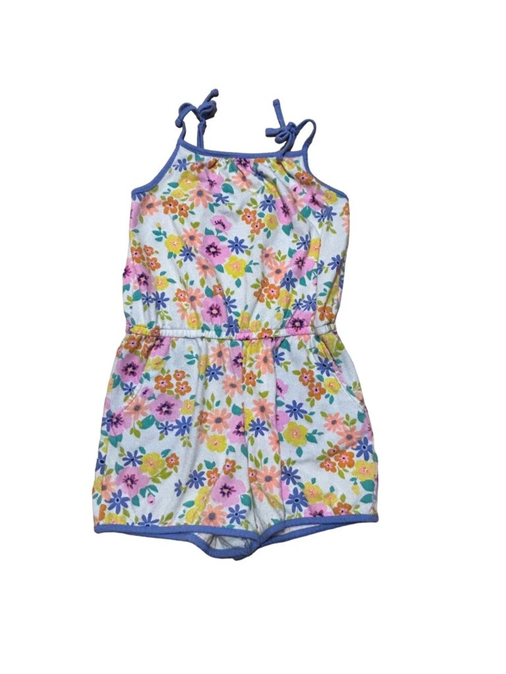 Cat & jack white sleeveless floral romper Girls size large 10–12 1387
